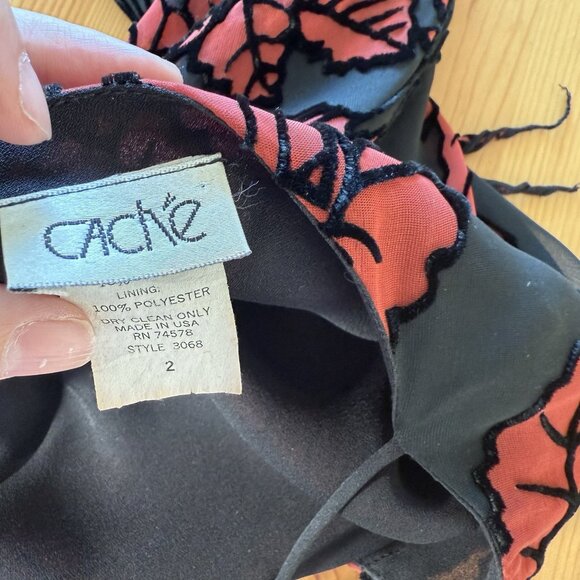 Cache Maxi Dress Dress Black Red Floral Asymmetrical Fairy Y2K Velvet Burnout 2 - Picture 4 of 10